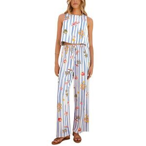Esea Womens  2Pc Linen-Blend Top & Pant Set